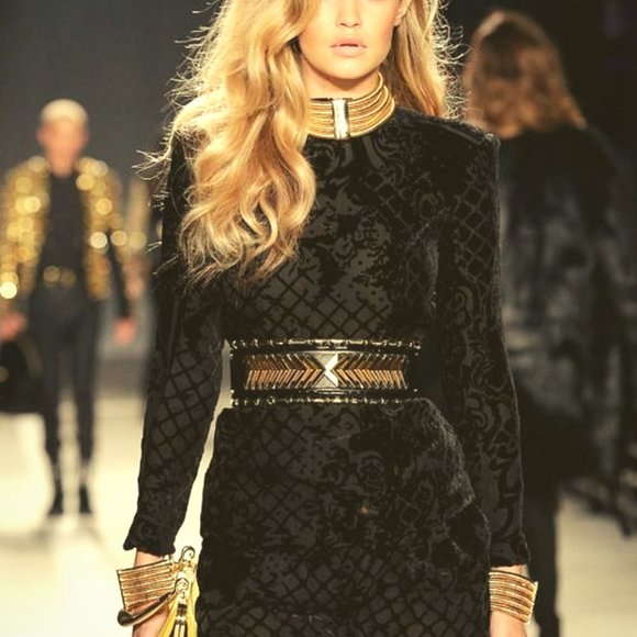 NIB BALMAIN H&M BLACK GOLD CHEVRON BELT KENDALL JENNER GIGI HADID MEDIUM RARE main image 4